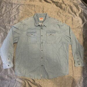Wrangler Light Denim Shirt Button Down Long Sleeve Size 2XL